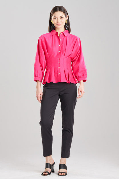 Buy Cotton Silk Slub Pleated Shirt in Azalea Online Azalea