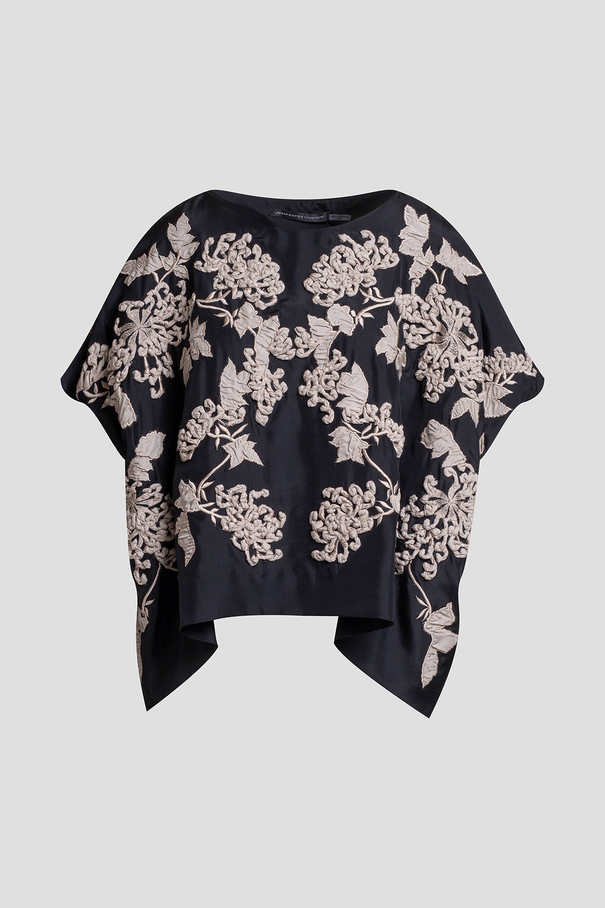 Couture Habotai Embellished Silk Caftan Top Black
