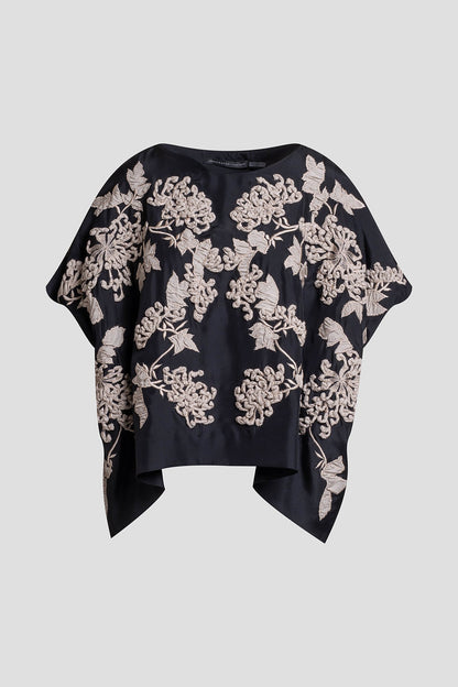 Couture Habotai Embellished Silk Caftan Top Black