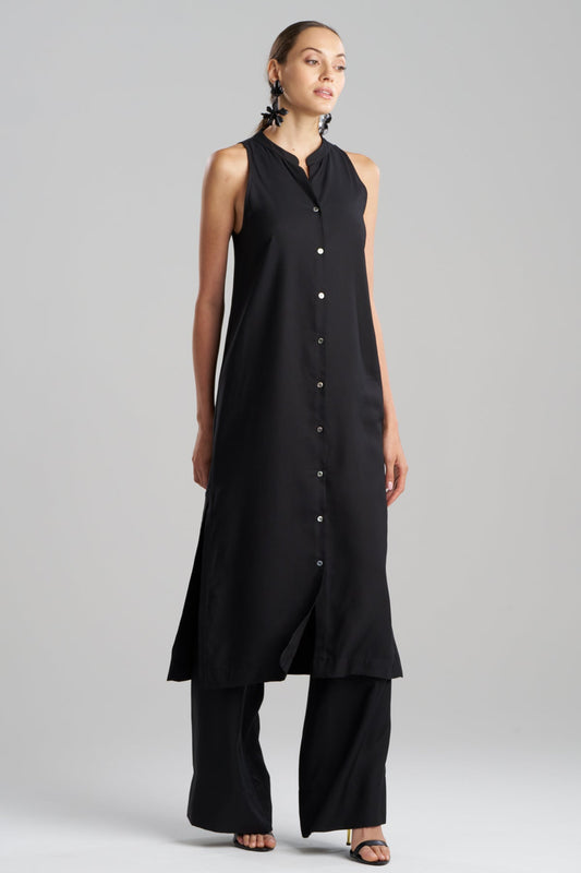 Cotton Silk Twill Sleeveless Tunic Black