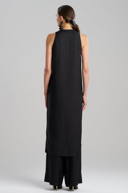 Cotton Silk Twill Sleeveless Tunic Black