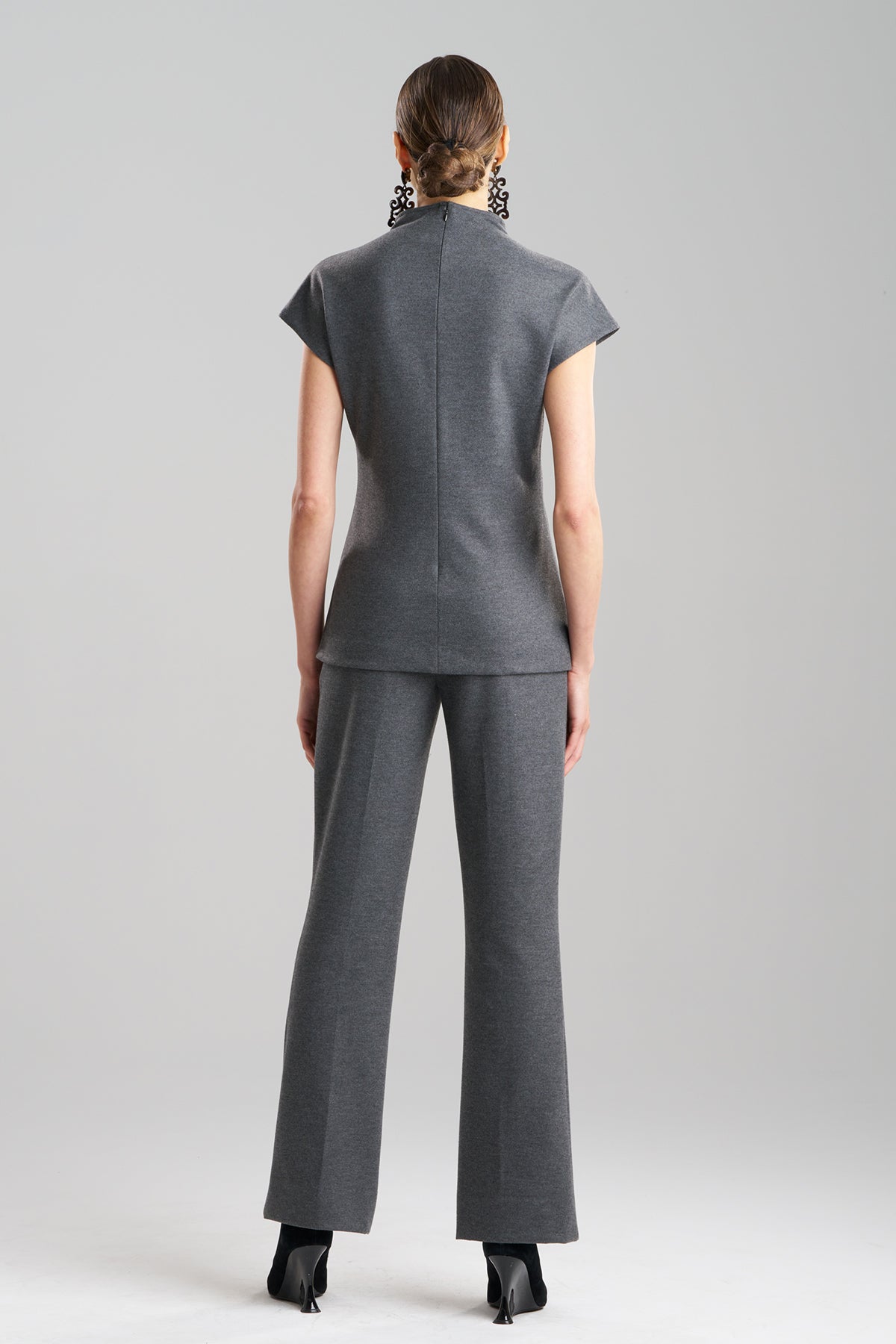 Double Jersey Funnel Neck Top Charcoal
