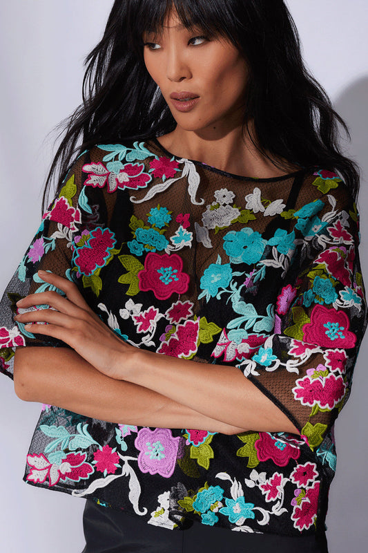 Buy Tangier Embroidered Tulle Top in Black Multi Online Black Multi
