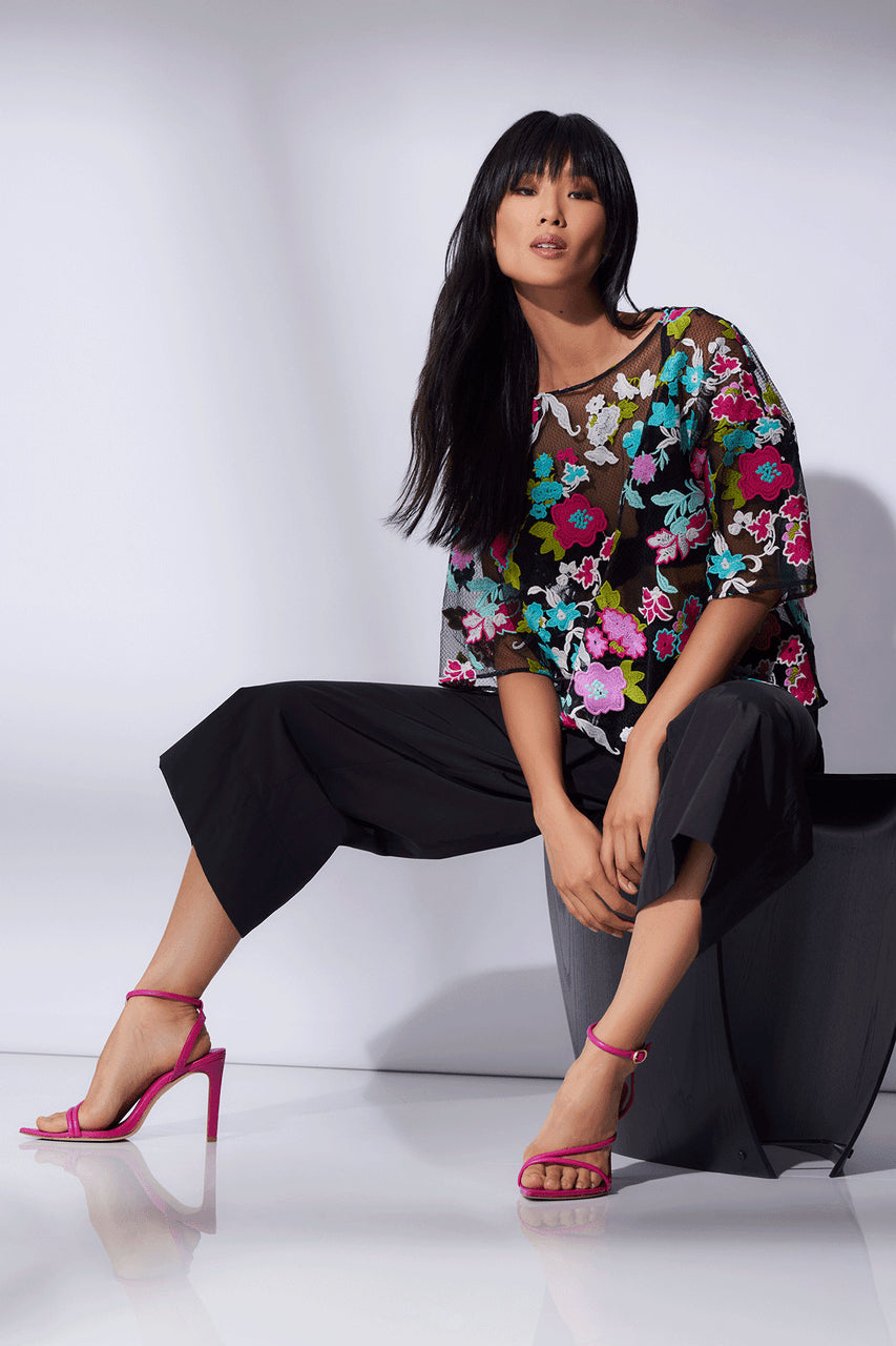 Buy Tangier Embroidered Tulle Top in Black Multi Online Black Multi
