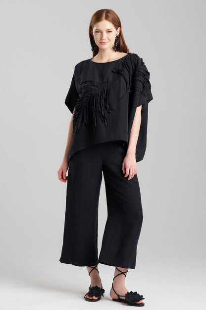 Light Weight Linen Embroidered Caftan Top Black
