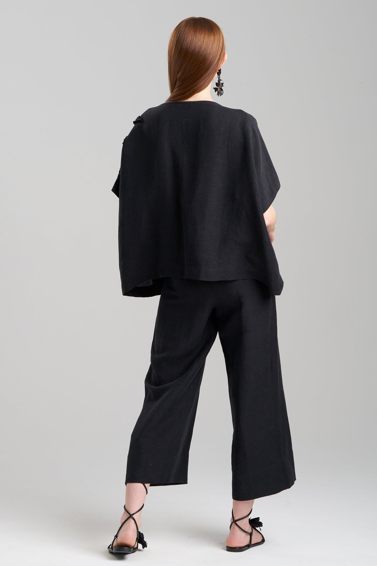 Light Weight Linen Embroidered Caftan Top Black