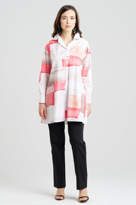 Chiyo Cotton Oversized Shirt Coral Combo