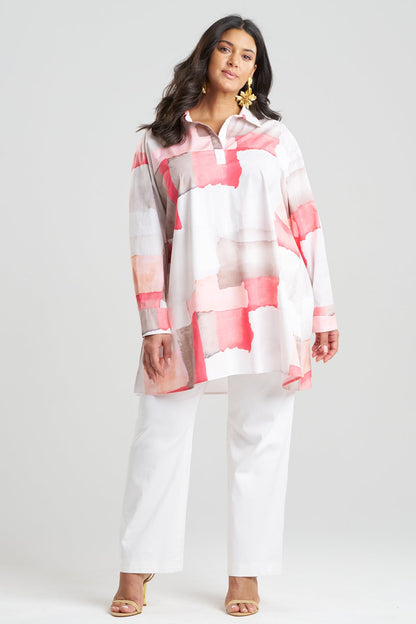 Chiyo Cotton Oversized Shirt Coral Combo
