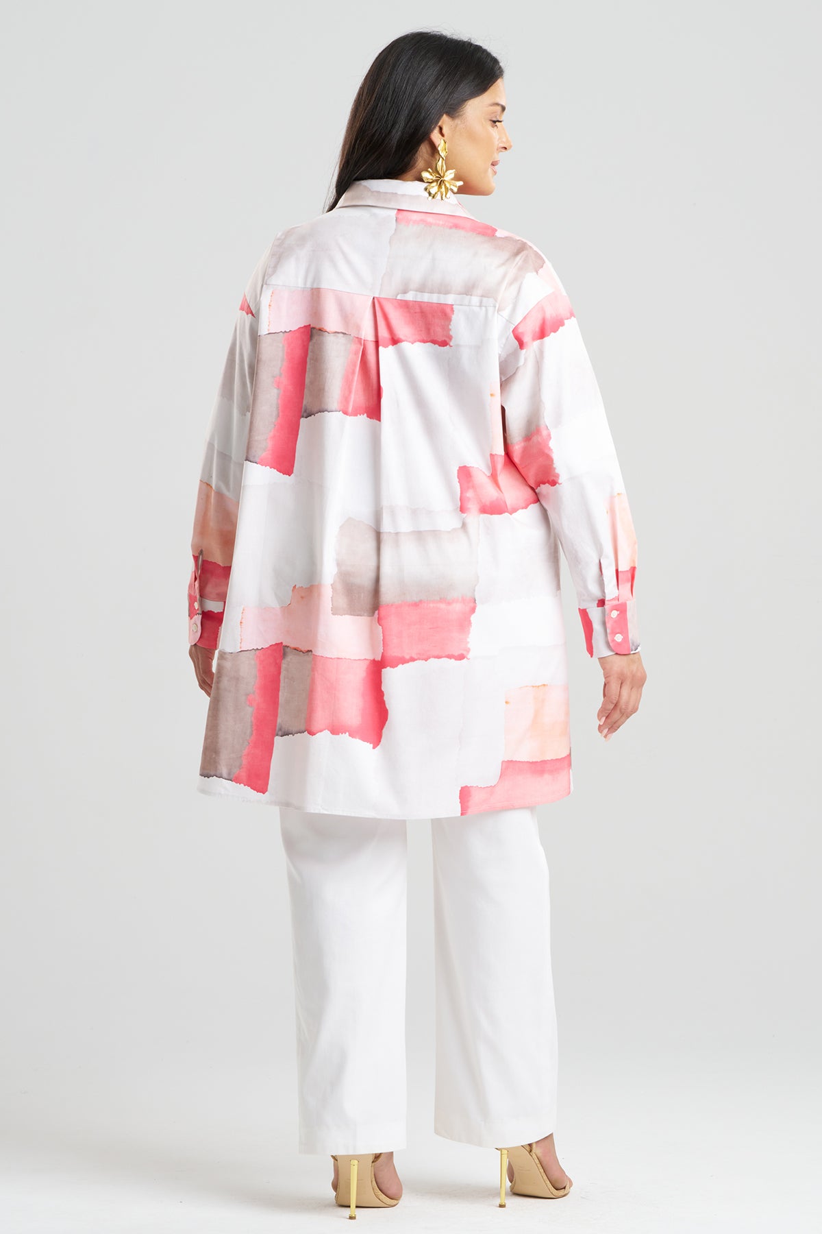 Chiyo Cotton Oversized Shirt Coral Combo