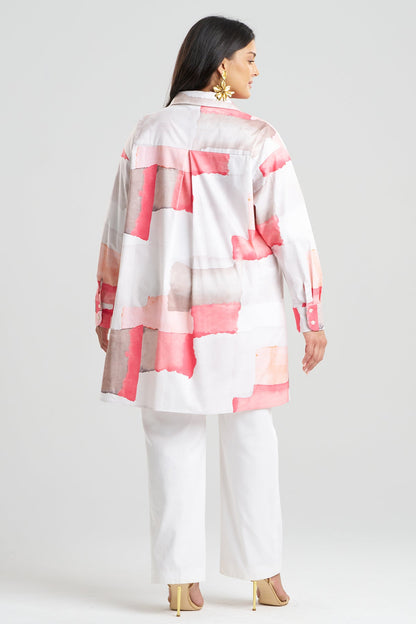 Chiyo Cotton Oversized Shirt Coral Combo
