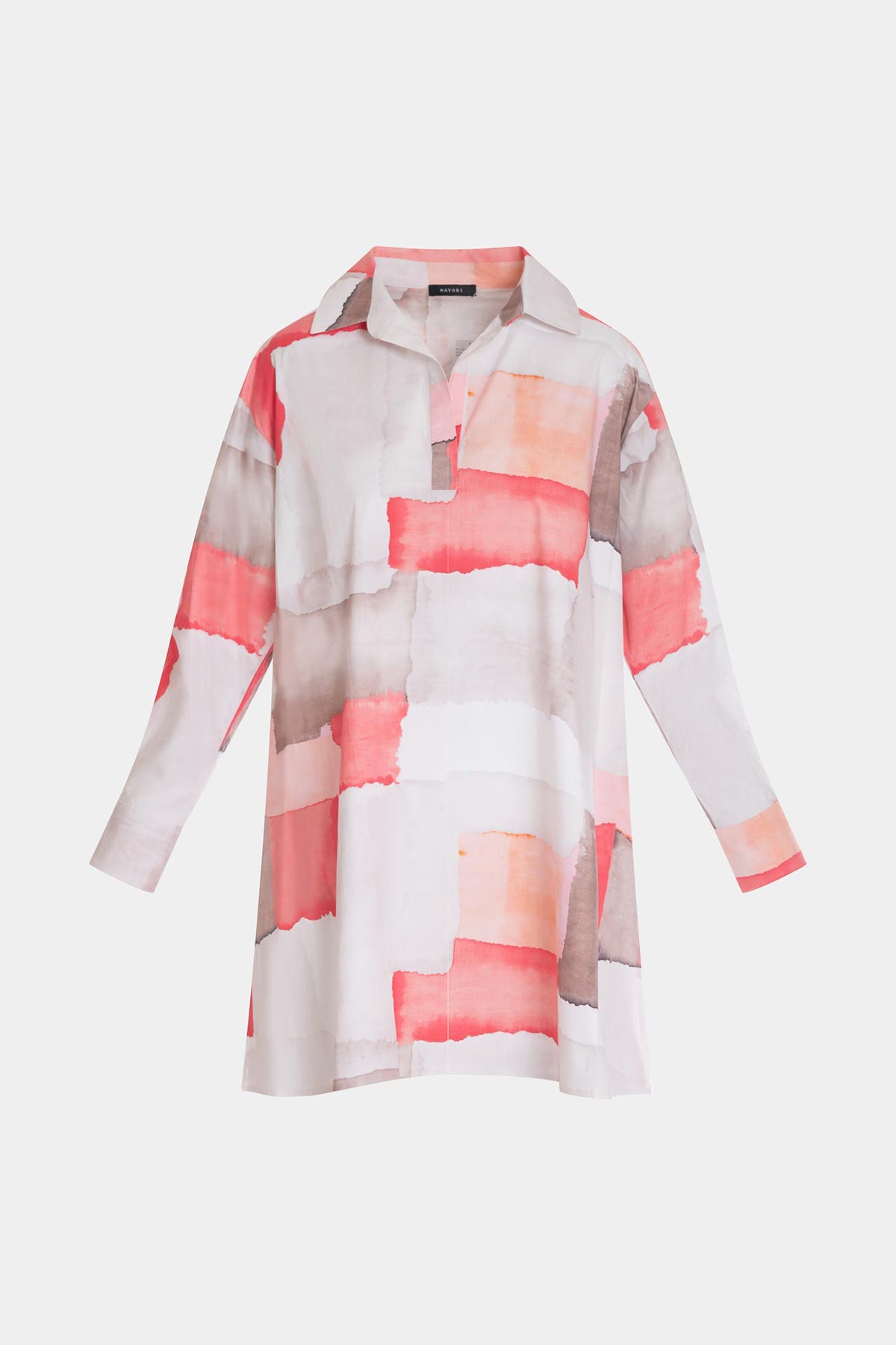 Chiyo Cotton Oversized Shirt Coral Combo