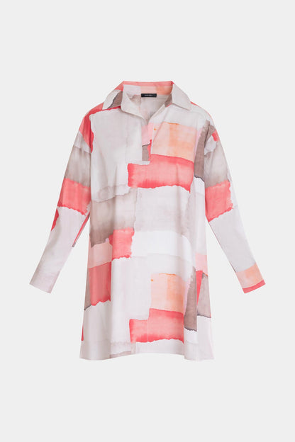Chiyo Cotton Oversized Shirt Coral Combo