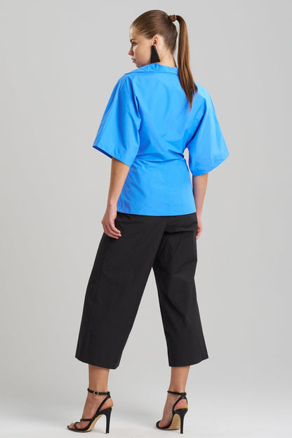 Techno Poplin Wrap Top Aster Blue