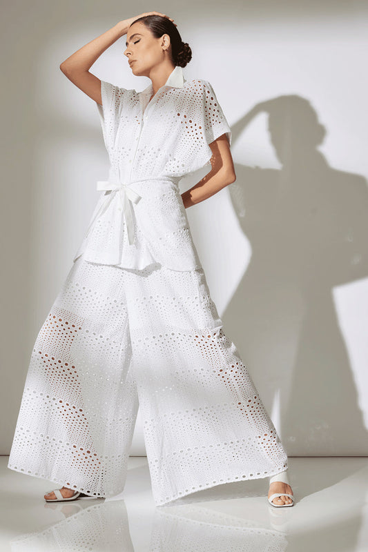 Buy Round Eyelet Kimono Wrap Shirt in White Online White