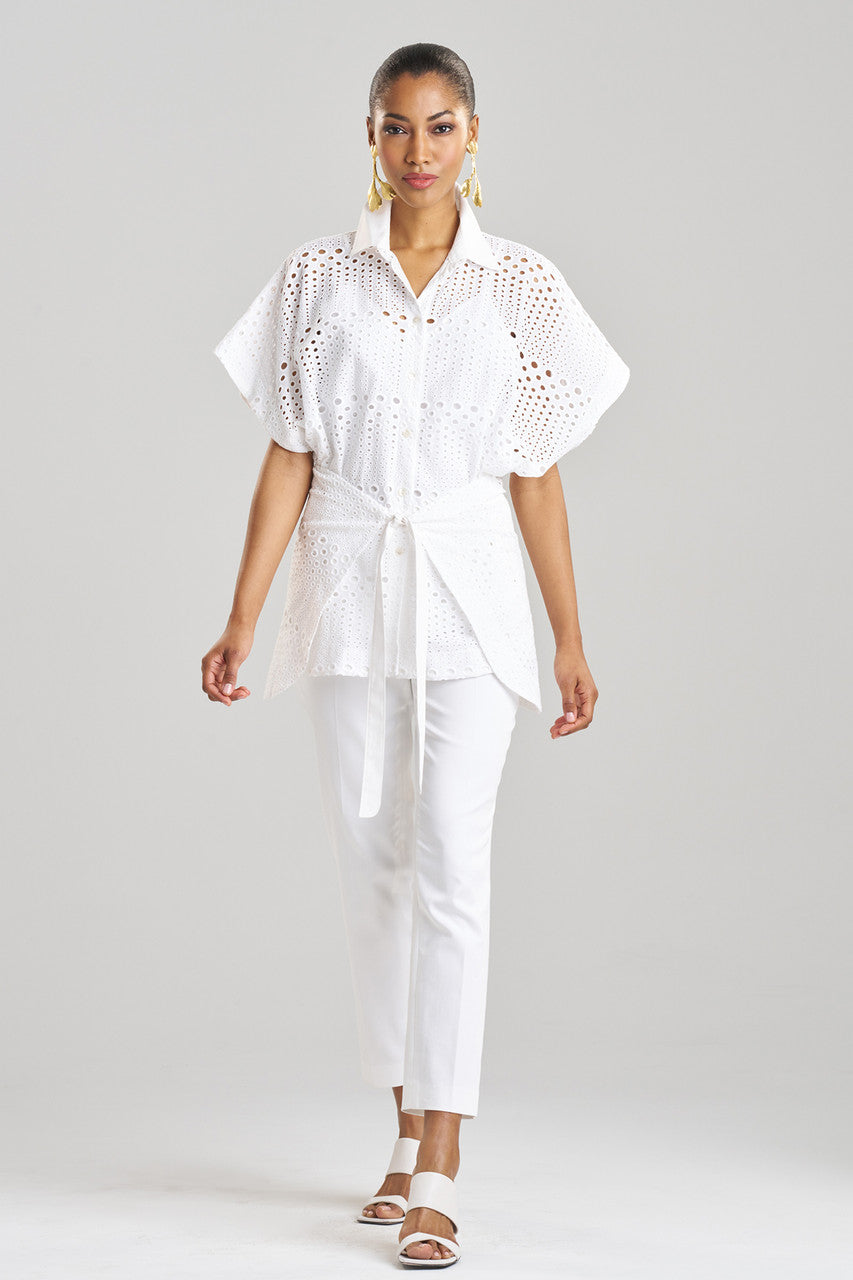 Buy Round Eyelet Kimono Wrap Shirt in White Online White