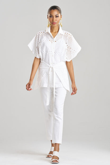 Buy Round Eyelet Kimono Wrap Shirt in White Online White