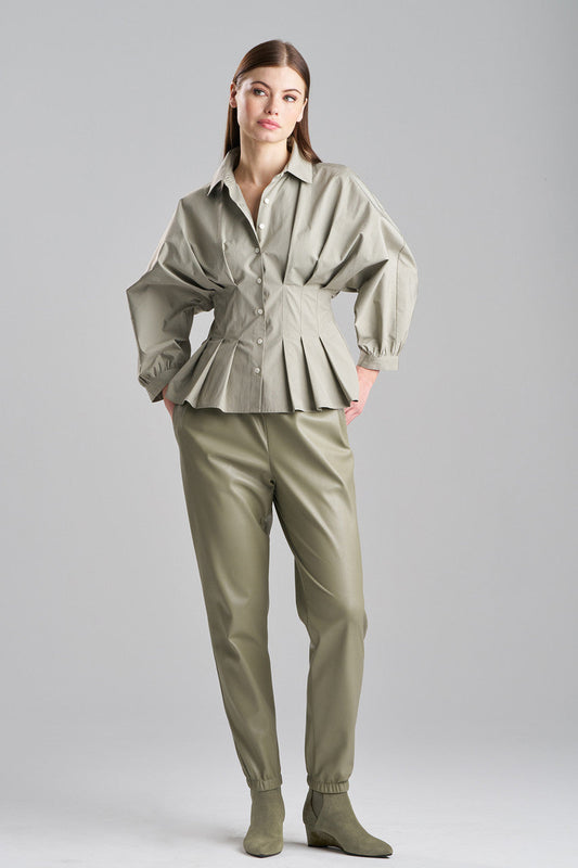 Buy Tech Cotton Taffeta Pleated Shirt in Light Sage Online Light Sage