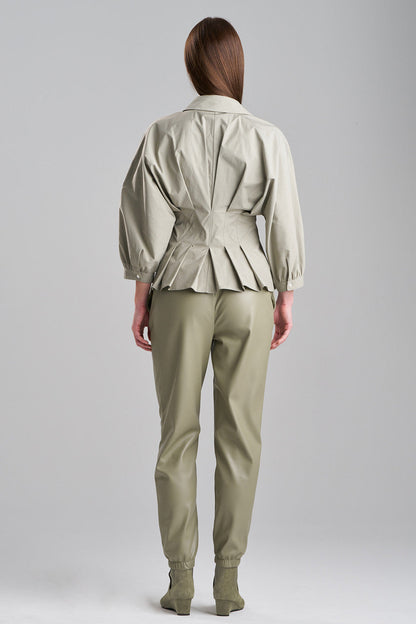 Buy Tech Cotton Taffeta Pleated Shirt in Light Sage Online Light Sage