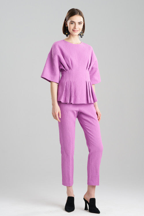 Buy Textured Cotton Jacquard Pleated Peplum Top in Wild Pink Online Wild Pink