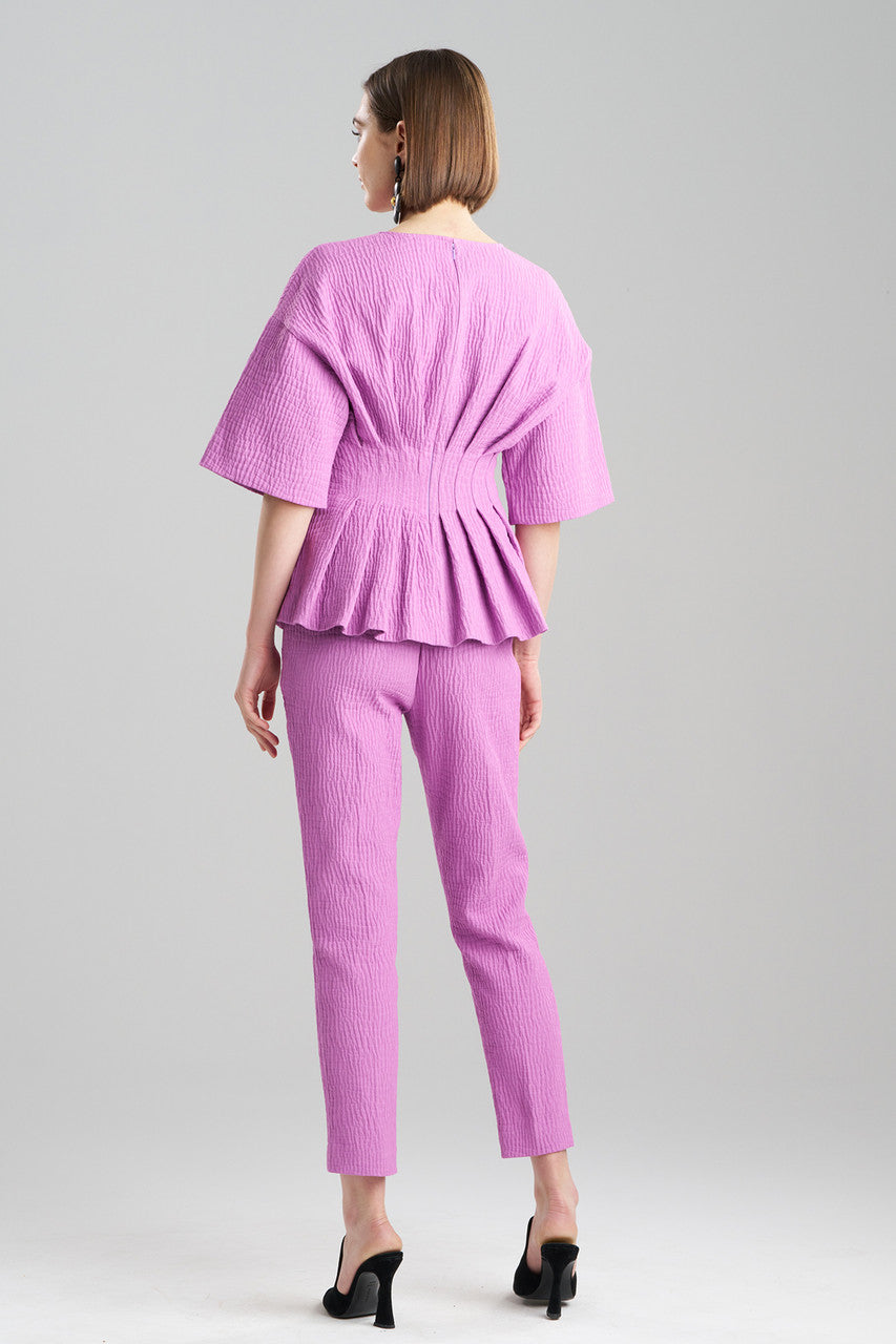 Buy Textured Cotton Jacquard Pleated Peplum Top in Wild Pink Online Wild Pink