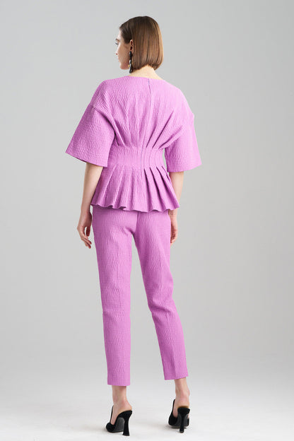 Buy Textured Cotton Jacquard Pleated Peplum Top in Wild Pink Online Wild Pink