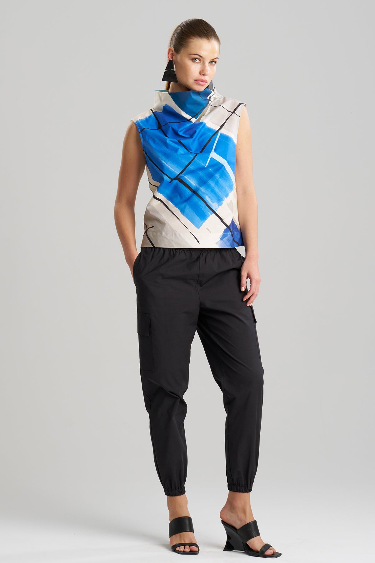 Buy Sorairo Printed Cotton Poplin Funnel Neck Top online Aster/Grey