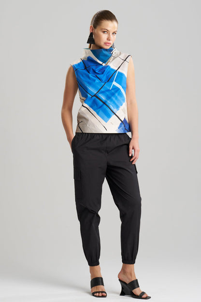 Buy Sorairo Printed Cotton Poplin Funnel Neck Top online Aster/Grey