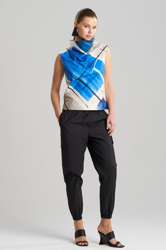 Buy Sorairo Printed Cotton Poplin Funnel Neck Top online Aster/Grey