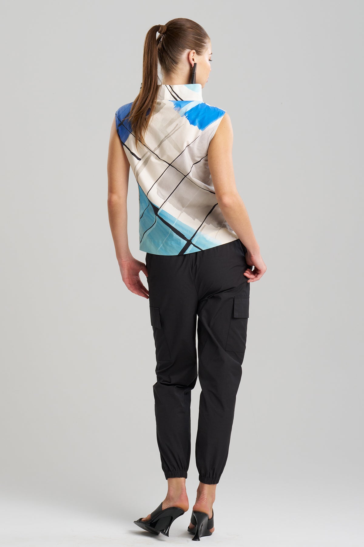 Buy Sorairo Printed Cotton Poplin Funnel Neck Top online Aster/Grey