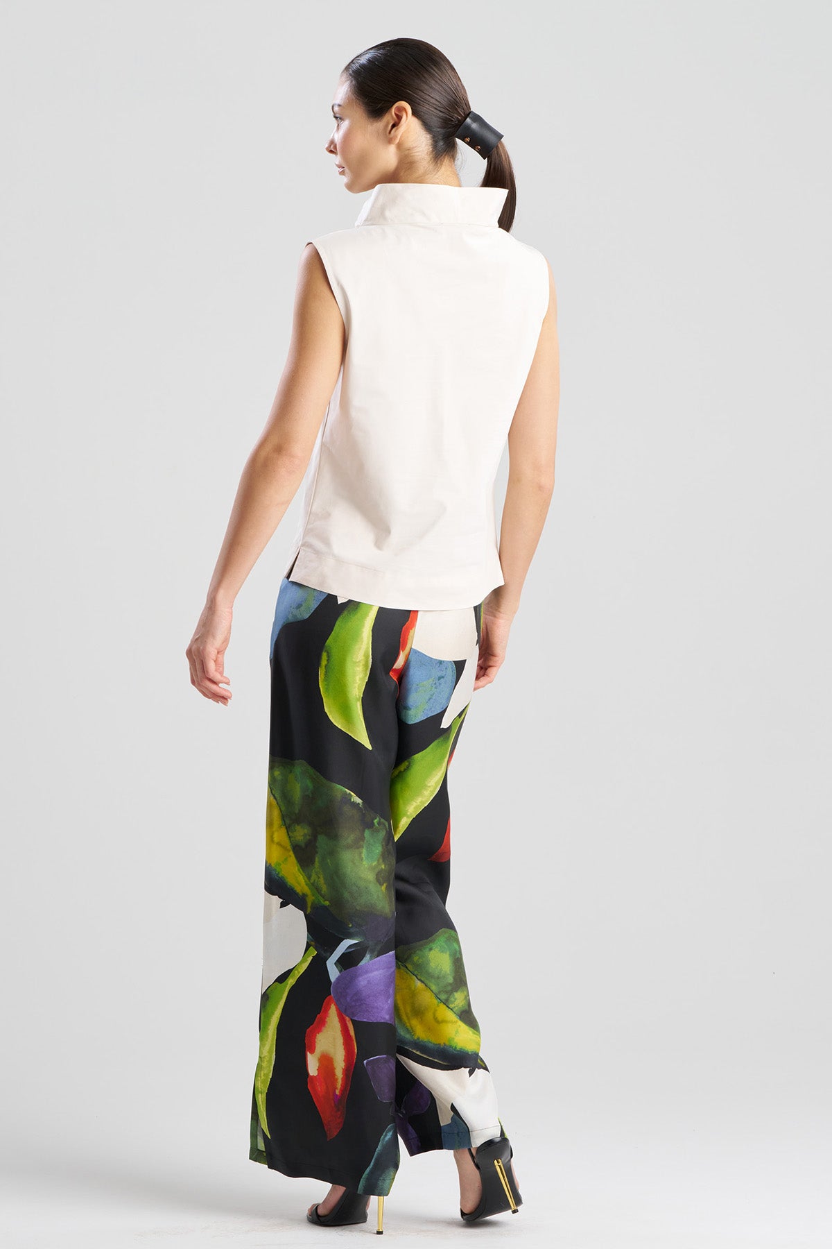 Tech Cotton Taffeta Funnel Neck Top Ivory