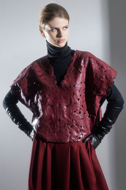 Buy Vegan Luxe Lambskin Cut Out Top in Brick Online Brick