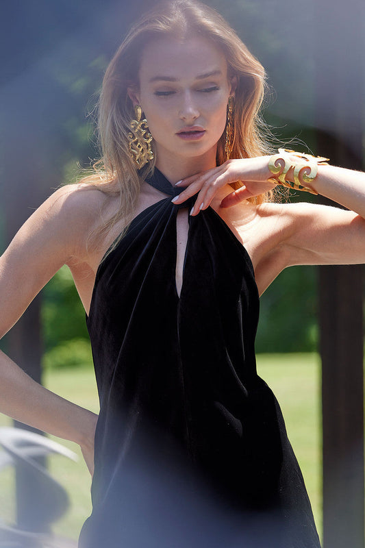 Buy Velvet Halter Top in Black Online Black