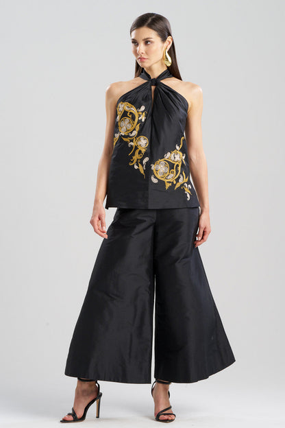 Buy Silk Dupioni Embroidered Halter Top in Black Online Black