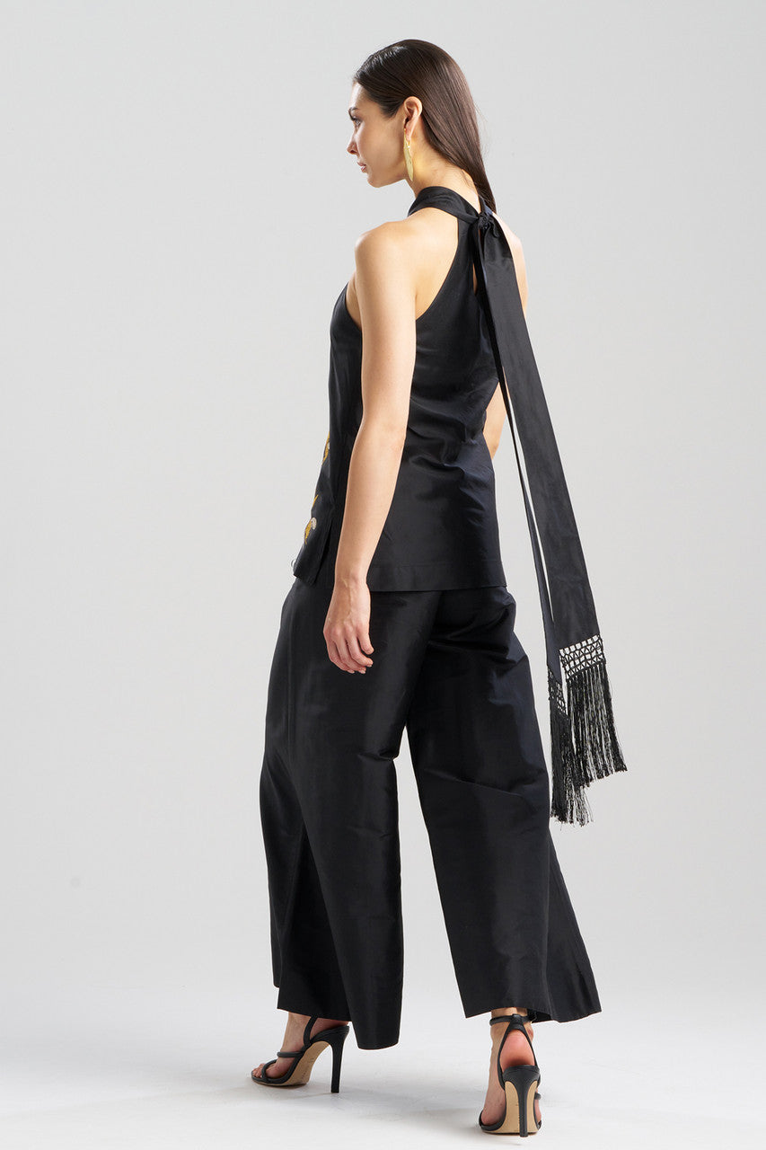 Buy Silk Dupioni Embroidered Halter Top in Black Online Black