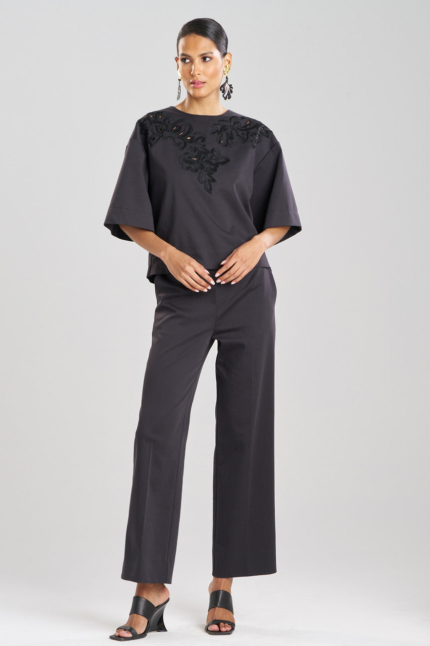 Buy Cotton Chino Embroidered Top in Black Online Black