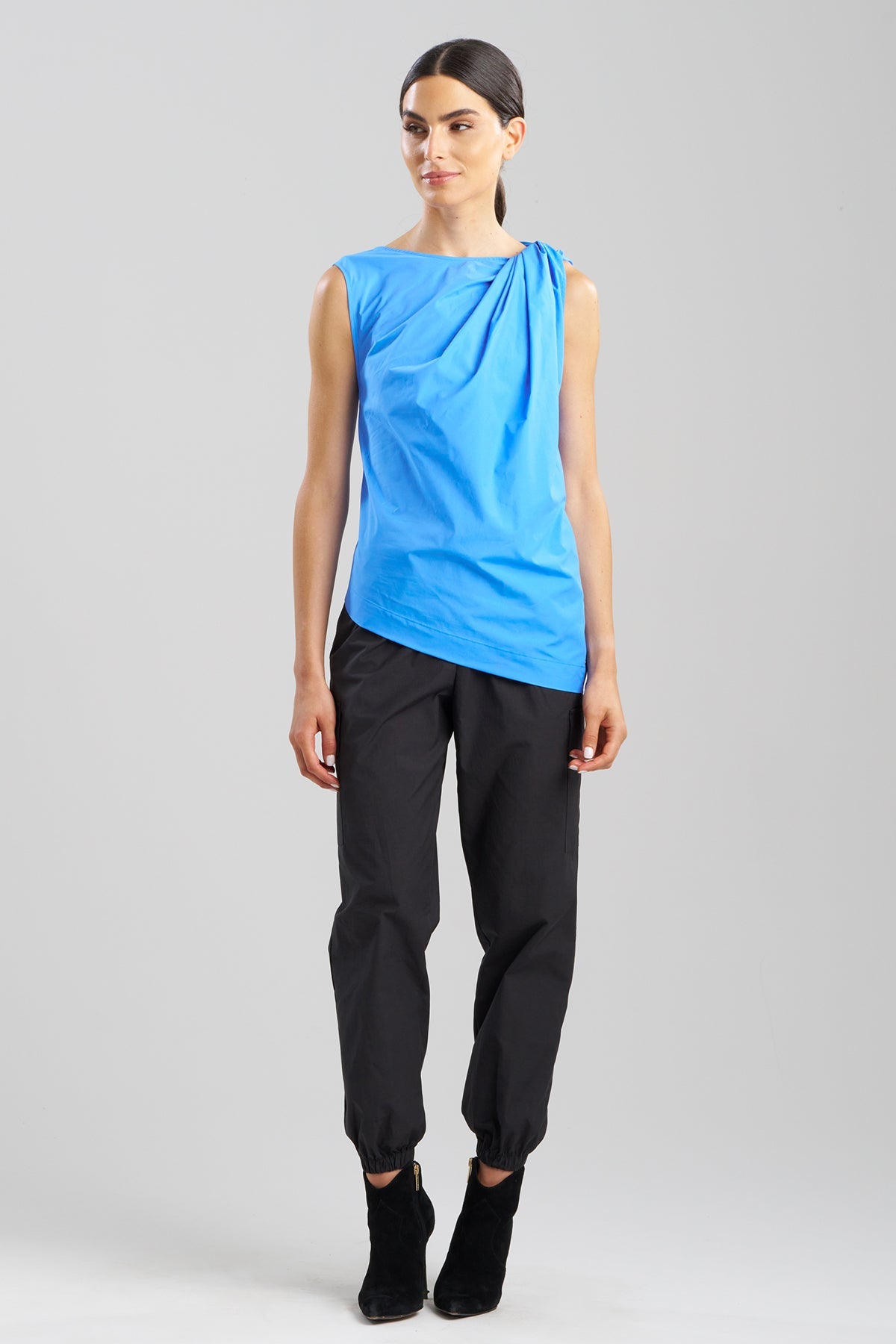 Techno Poplin Origami Top Aster Blue