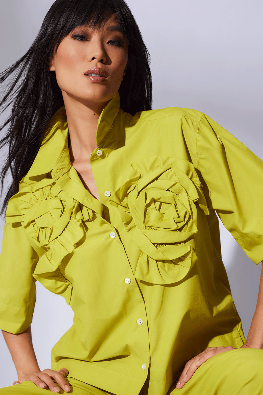 Buy Techno Poplin Embroidered Shirt in Chartreuse Online Chartreuse
