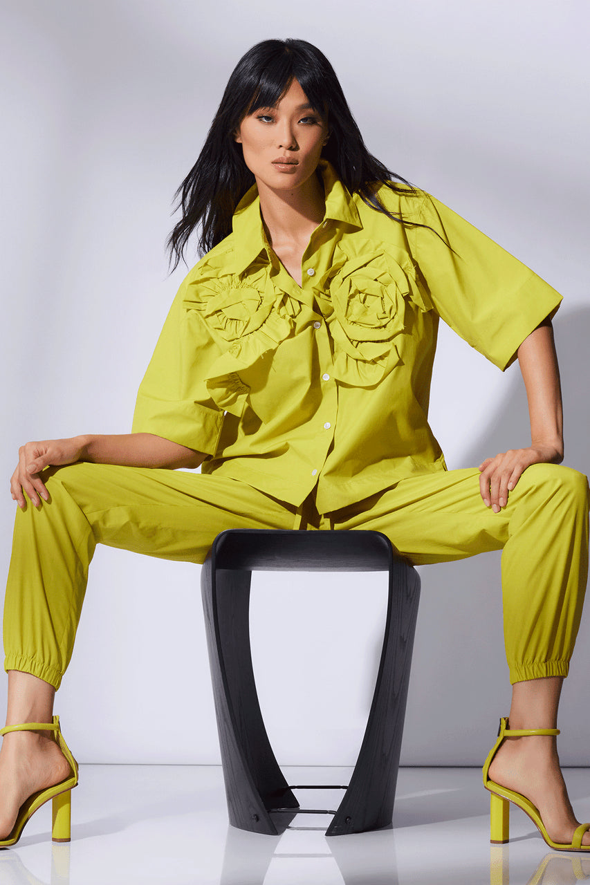 Buy Techno Poplin Embroidered Shirt in Chartreuse Online Chartreuse