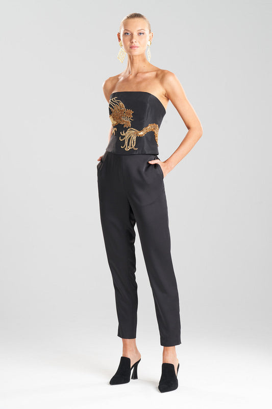 Buy Couture Dragon Embroidered Silk Bustier in Black Online Black