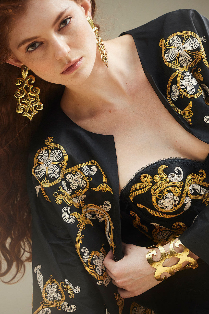 Buy Floral Embroidered Corset in Black Online Black