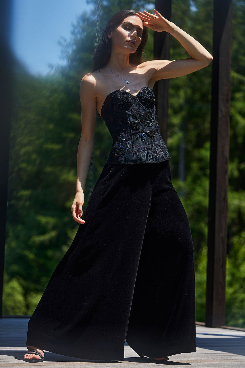 Buy Floral Beaded Corset in Black Online Black