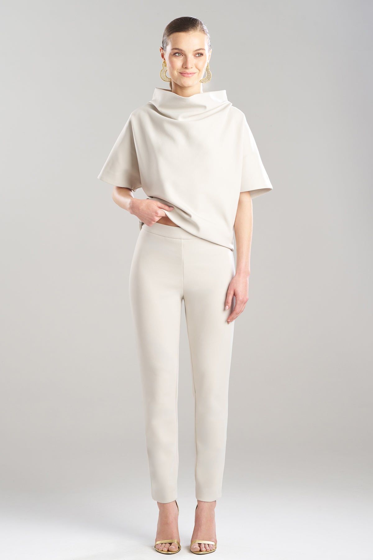 Techno Crepe Side Zip Ankle Pants Pearl