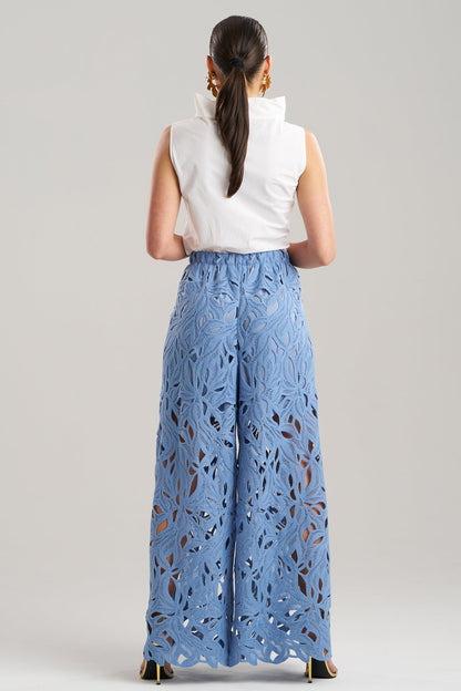 Cutout Leaf Lace Pull On Palazzo Pants Blue Iris