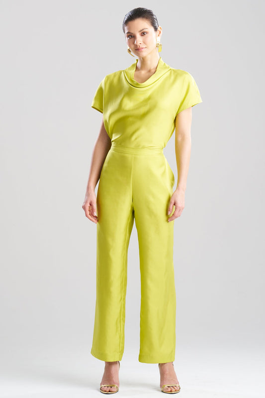 Solid Silk Twill Pull On Straight Leg Pants Chartreuse