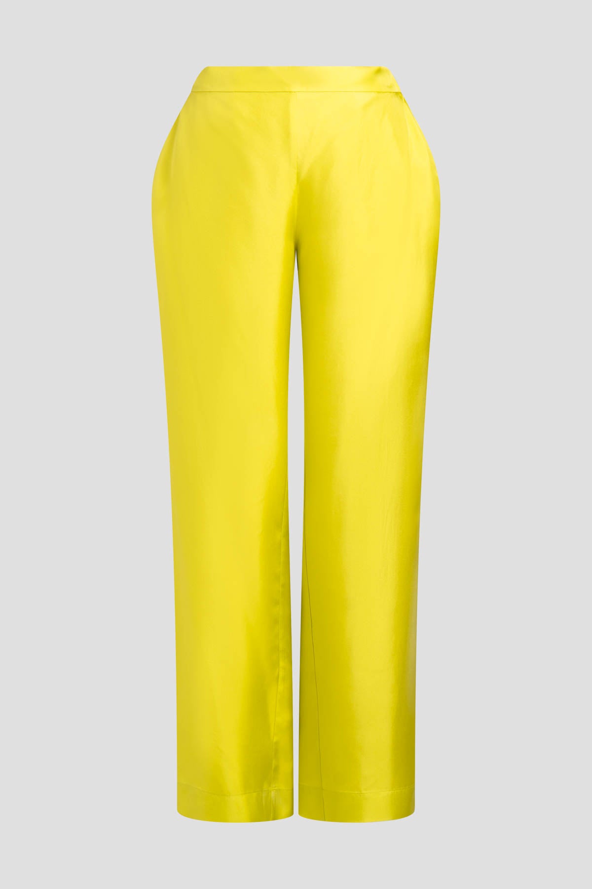 Solid Silk Twill Pull On Straight Leg Pants Chartreuse