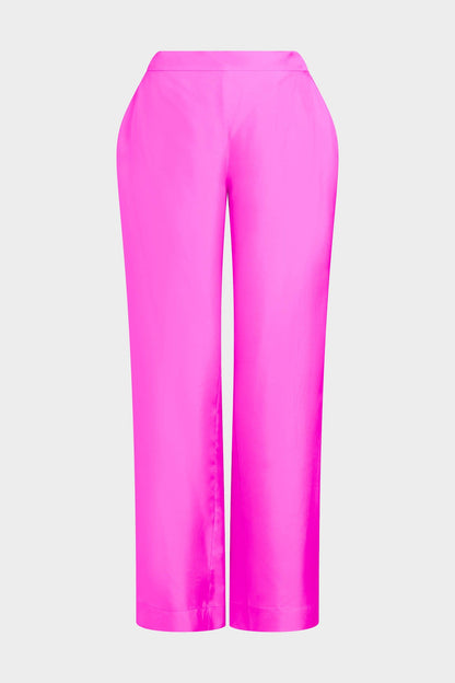 Solid Silk Twill Pull On Straight Leg Pants Fresh Pink