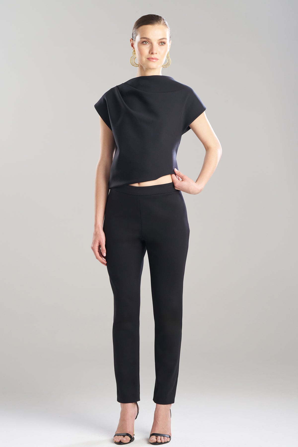 Techno Crepe Side Zip Ankle Pants Black