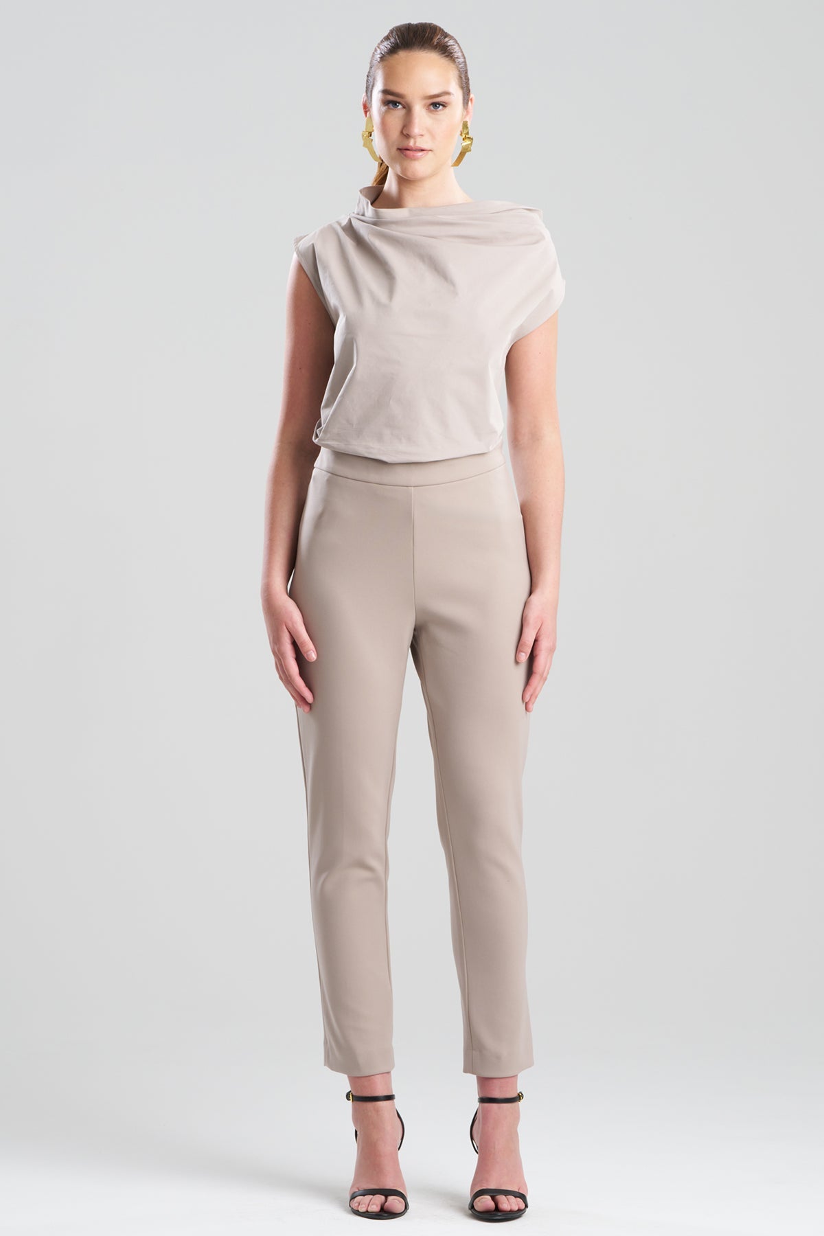 Techno Crepe Side Zip Ankle Pants Taupe