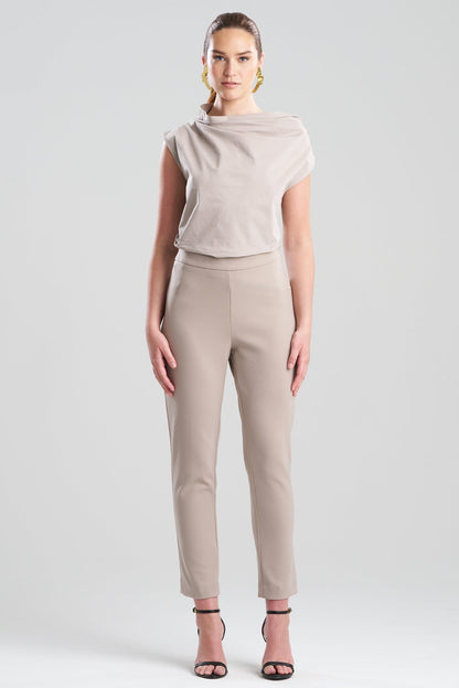 Techno Crepe Side Zip Ankle Pants Taupe