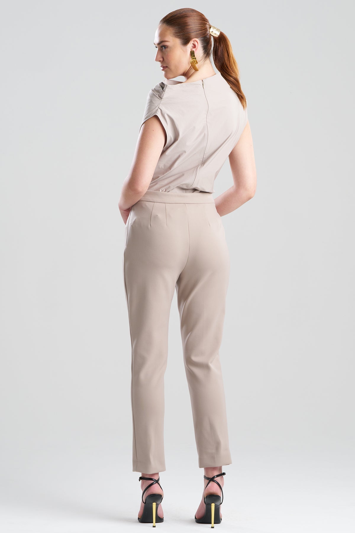 Techno Crepe Side Zip Ankle Pants Taupe